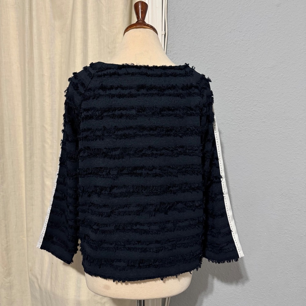 ZARA BASIC Black Textured Fringe Border White Sid… - image 4